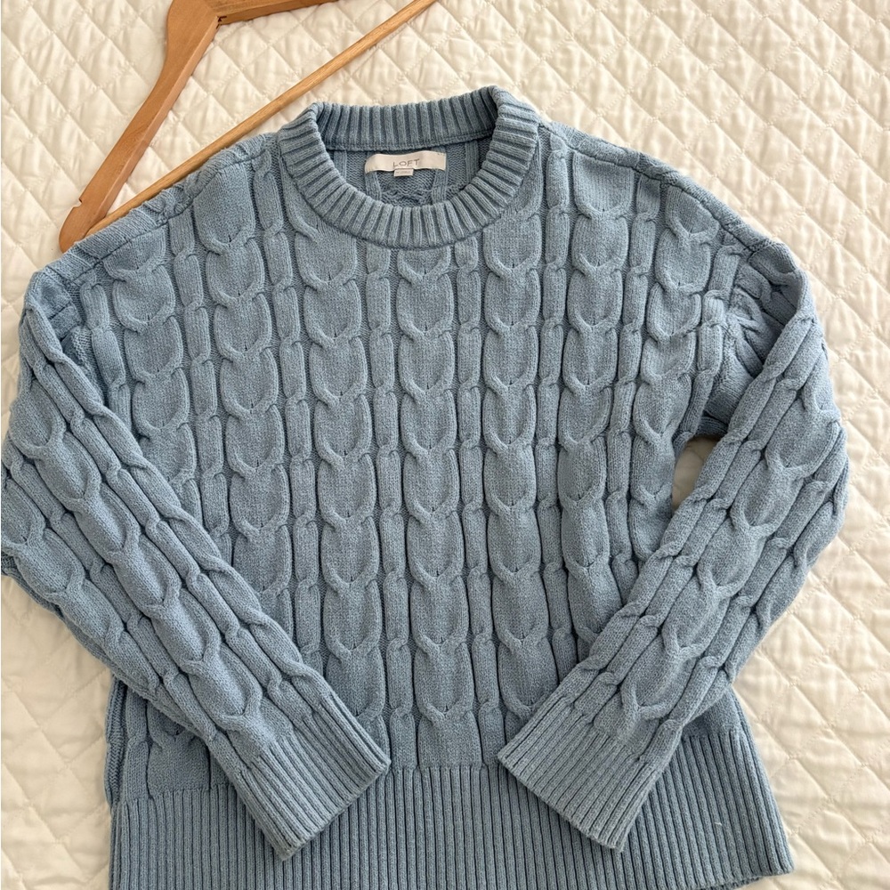 LOFT M Blue Cable Knit Pullover